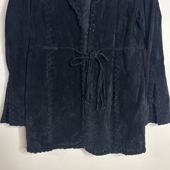Vtg BRANDON THOMAS Leather Western Style Long Sleeve Lined fringe Jacket rodeo L - Picture 2 of 11